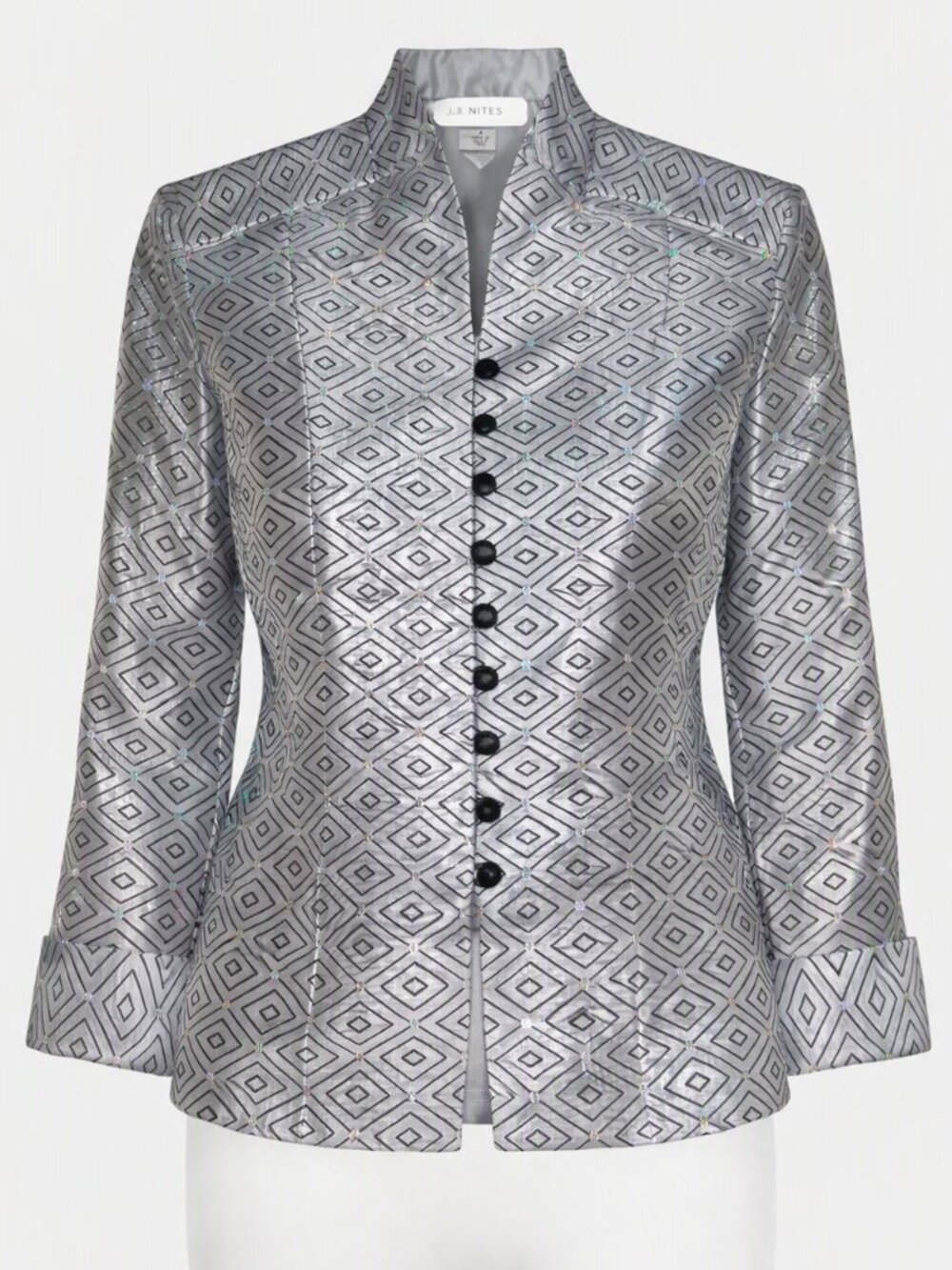 J.R. Nites Carol Lin Holographic Diamond Jacket Sz 6 Silver Formal Evening VTG